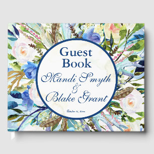 Blue, Pale Watercolor Floral Wedding, Etc. Guest Book