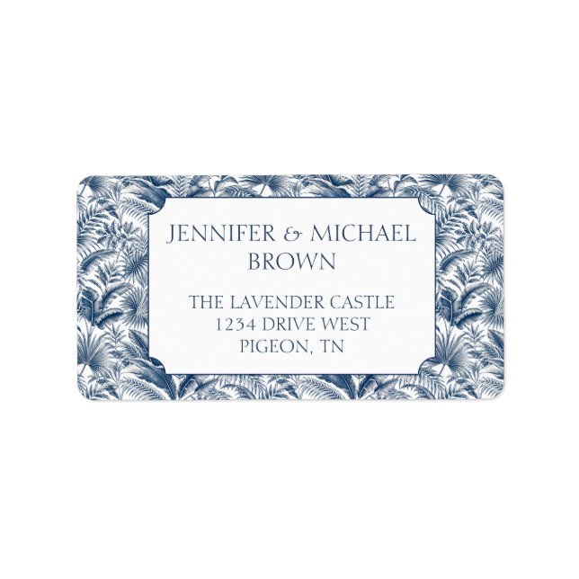 Blue Palm Botanical Wedding Label (Front)