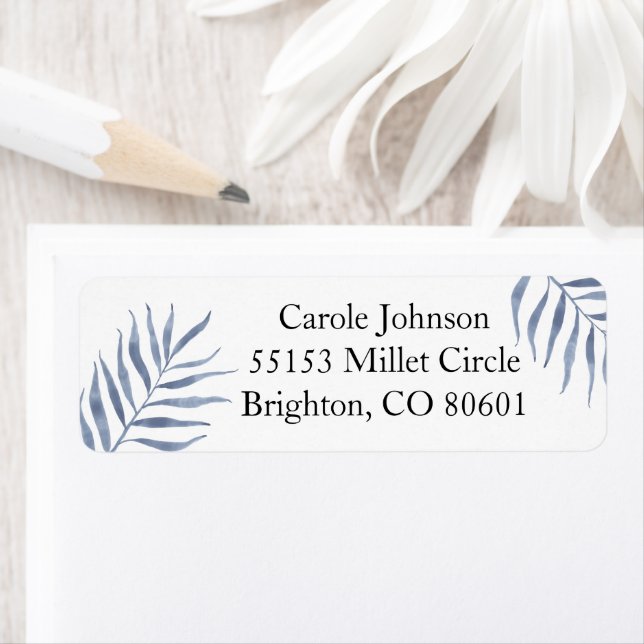 Blue Palm Branches Return Address Label (Insitu)