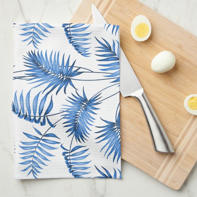 Blue Palm Kitchen Towel (Quarter Fold)