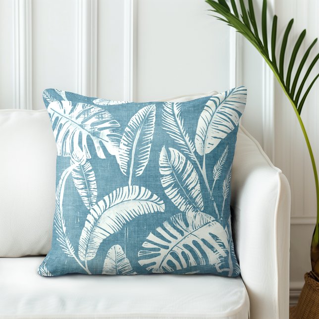 Blue Palm Leaves Throw Pillow (Creator Uploaded)