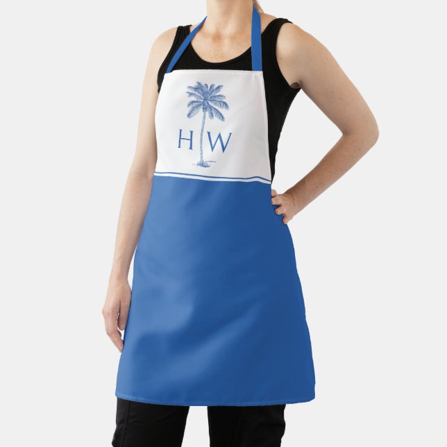 Blue Palm Palmetto Tree Monogram Apron (Insitu)
