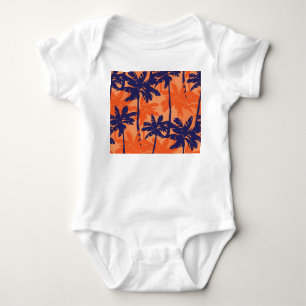 Blue palm silhouette, orange background baby bodysuit