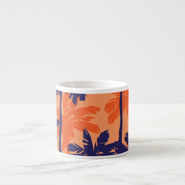 Blue palm silhouette, orange background espresso cup (Front)