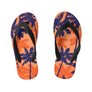 Blue palm silhouette, orange background kid's jandals