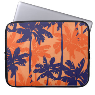 Blue palm silhouette, orange background laptop sleeve