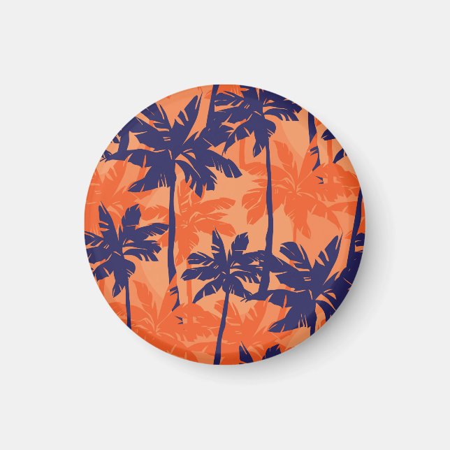 Blue palm silhouette, orange background magnet (Front)