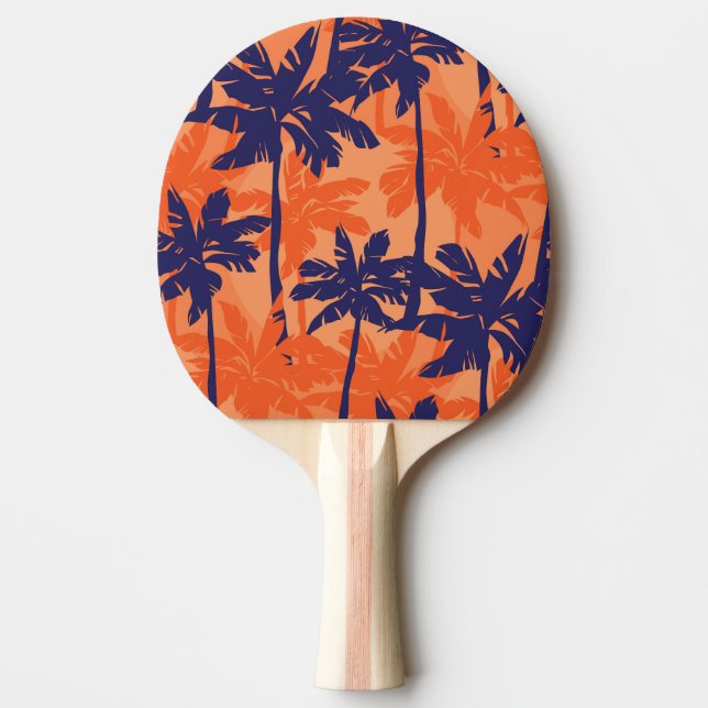 Blue palm silhouette, orange background ping pong paddle (Front)