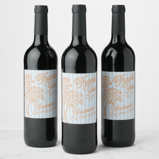 Blue Palm Spring Pastel Beach Bachelorette Favours Wine Label (Bottles)