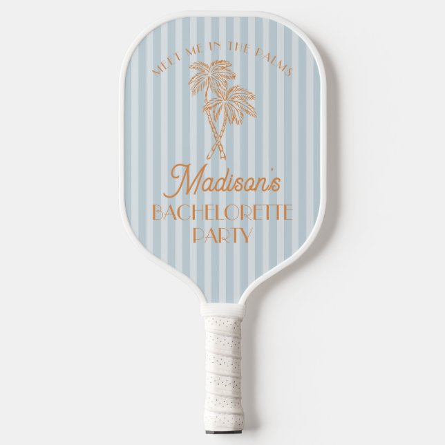 Blue Palm Spring Pastel Beach Bachelorette Party Pickleball Paddle (Front)