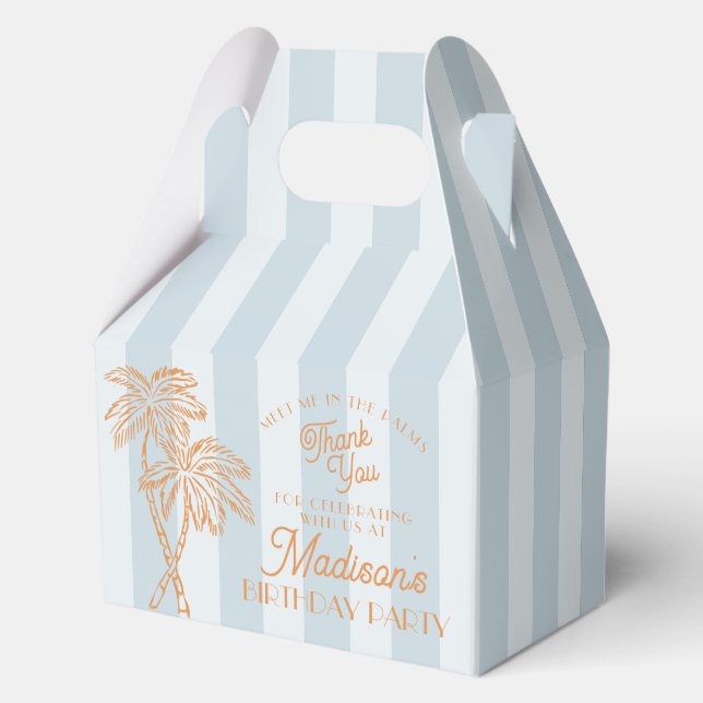 Blue Palm Spring Pastel Beach Birthday Party Favour Box (Back)