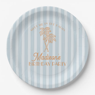 Blue Palm Spring Pastel Beach Birthday Party Paper Plate