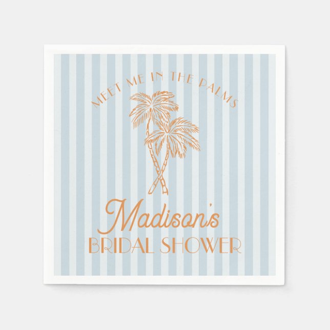Blue Palm Spring Pastel Beach Bridal Shower Napkin (Front)