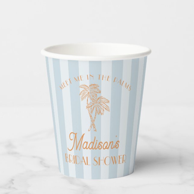 Blue Palm Spring Pastel Beach Bridal Shower Paper Cups (Front)
