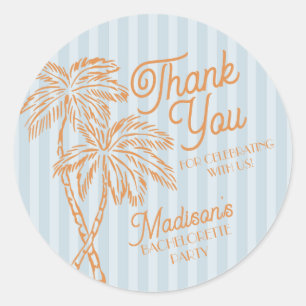 Blue Palm Spring Pastel Beach Party Favour Classic Round Sticker
