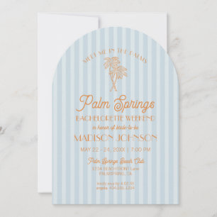 Blue Palm Springs Pastel Beach Bachelorette Party Invitation