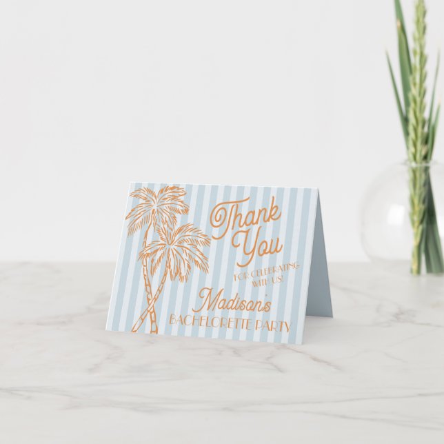 Blue Palm Springs Pastel Beach Thank You Cards (Front)