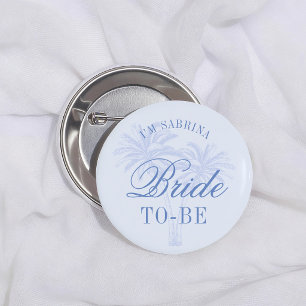 Blue Palm Tree Coastal Retro Bride To Be 6 Cm Round Badge
