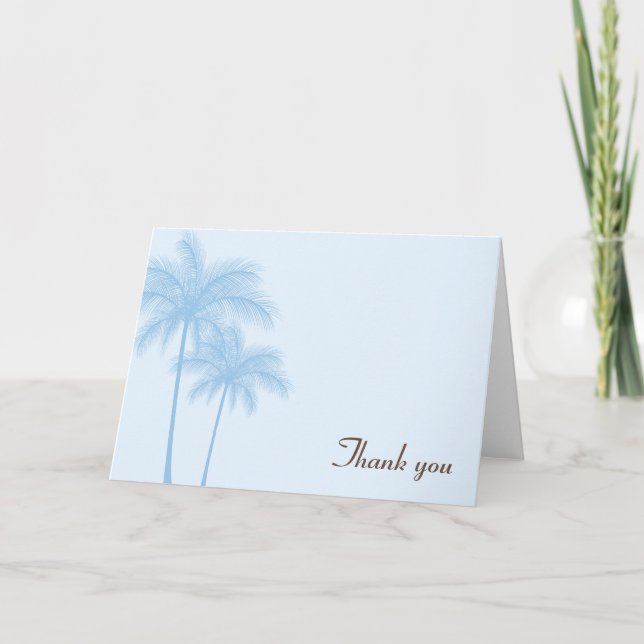 Blue Palm Trees Tropical Thank You Card (Front)