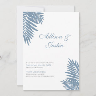 Blue Palm Wedding Invitation 5 X 7