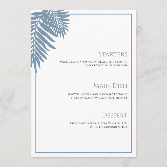 Blue Palm Wedding Menu 5"X7" (Front)