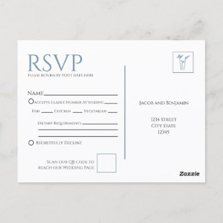 Blue Palm Wedding RSVP Postcard