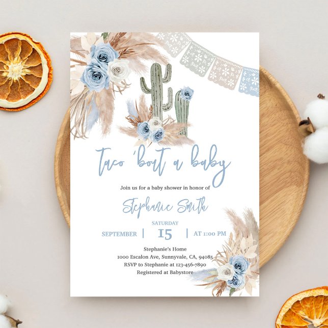 Blue Pampas Boho Fiesta Baby Shower Invitation (Creator Uploaded)