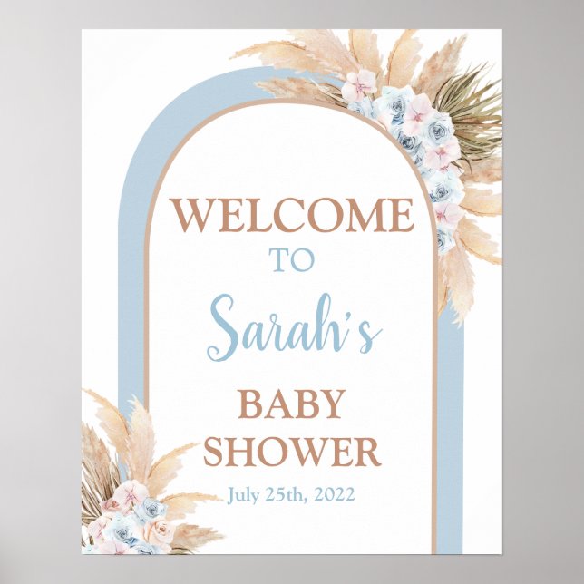 Blue Pampas Grass Baby Shower Boy Welcome sign (Front)