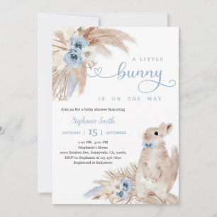Blue Pampas Grass Boho Boy Baby Shower Invitation