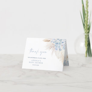 Blue Pampas Grass Boy Baby Shower Thank You Card