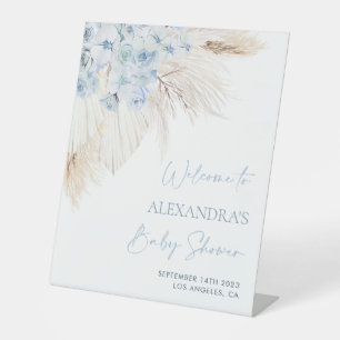 Blue Pampas Grass Boy Baby Shower Welcome Sign