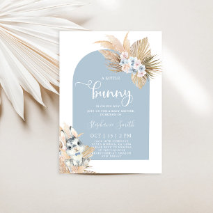 Blue Pampas Grass Boy Bunny Rabbit Baby Shower Invitation