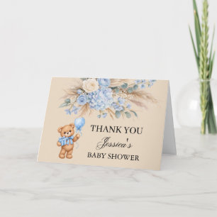 Blue Pampas Teddy Bear Roses Baby Shower Thank You Card