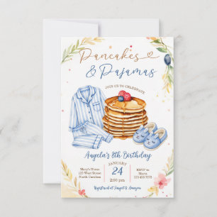 Blue Pancakes and Pyjamas Birthday Party Invitation