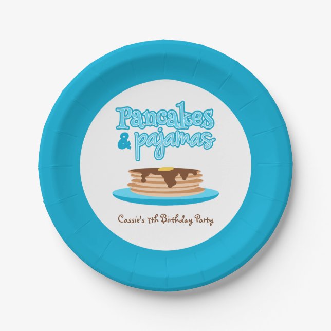 Blue Pancakes and Pyjamas Birthday Party Paper Plate (Front)