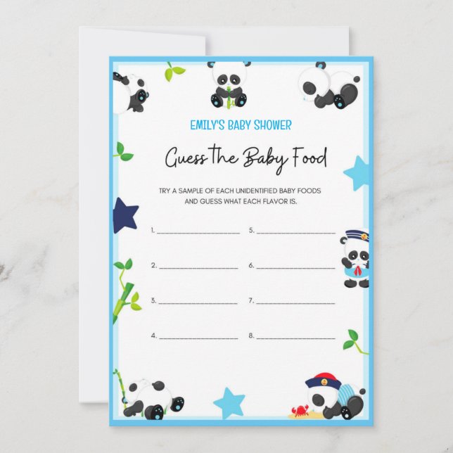 Blue Panda Baby Shower Game Size Invitation (Front)