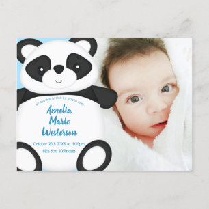Blue Panda Bear Baby Birth Announcement  Postcard