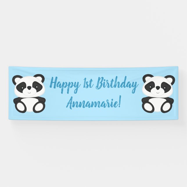Blue Panda Bear Birthday Party Banner (Horizontal)