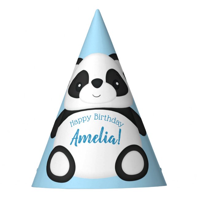 Blue Panda Bear Birthday Party Hat (Front)