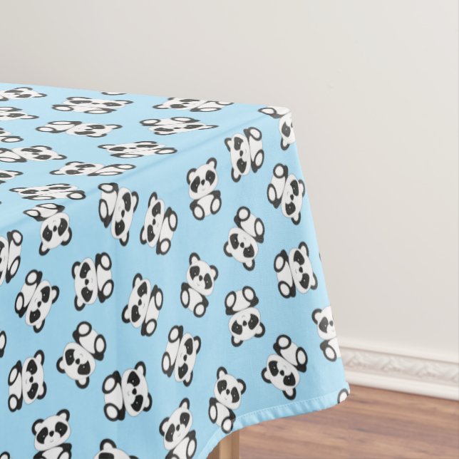 Blue Panda Bear Birthday Party Tablecloth (In Situ)