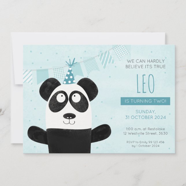 Blue Panda Birthday Invitation (Front)