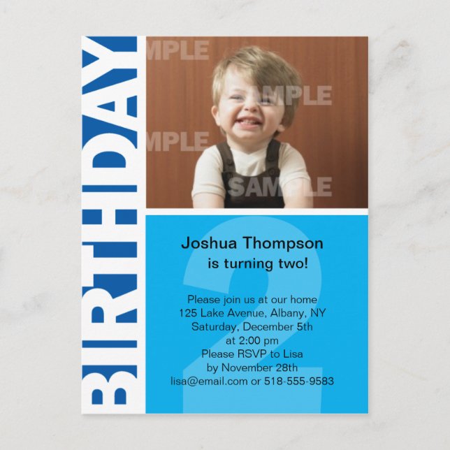 Blue Panel 2nd birthday Invitation (Front)