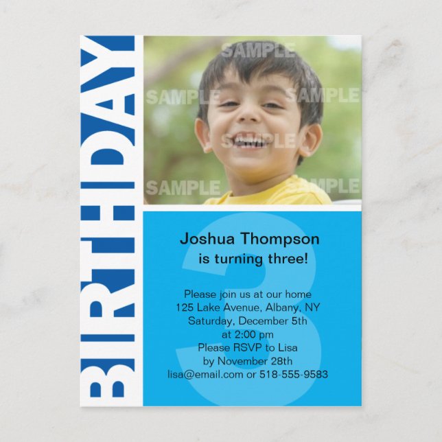 Blue Panel 3rd Birthday Invitation (Front)