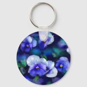Blue Pansies Floral Keychain