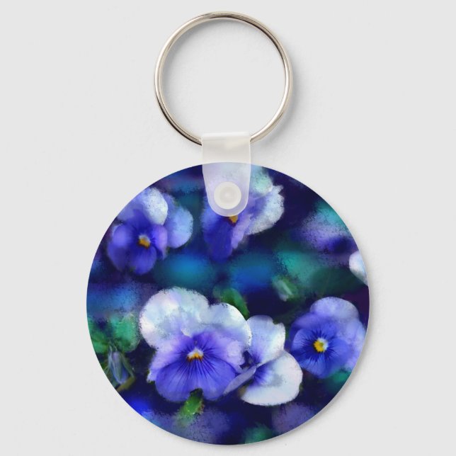 Blue Pansies Floral Keychain (Front)