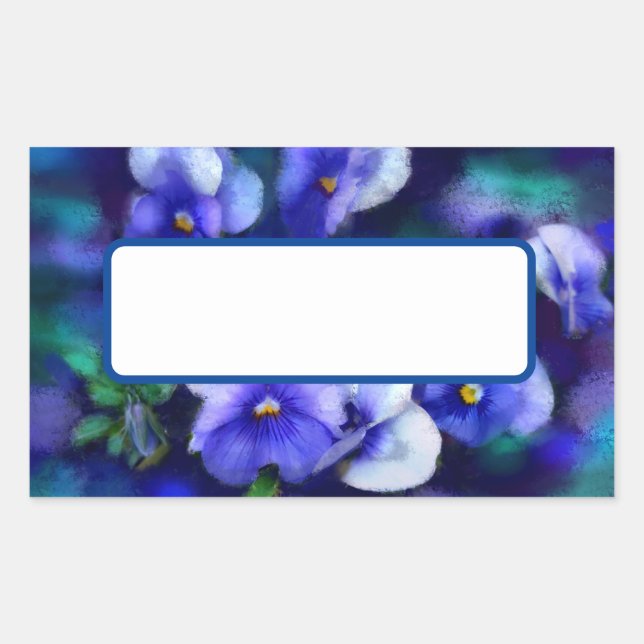 Blue Pansies Pansy Flower Floral Painting Rectangular Sticker (Front)