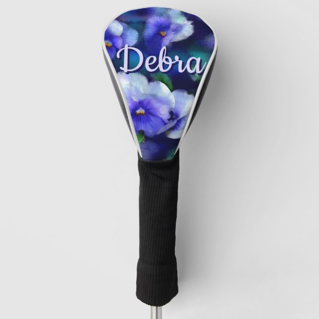 Blue Pansies Pansy Flower Floral Personalised Golf Head Cover (Front)