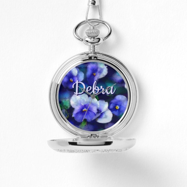 Blue Pansies Pansy Flower Floral Personalised Watch (Front)