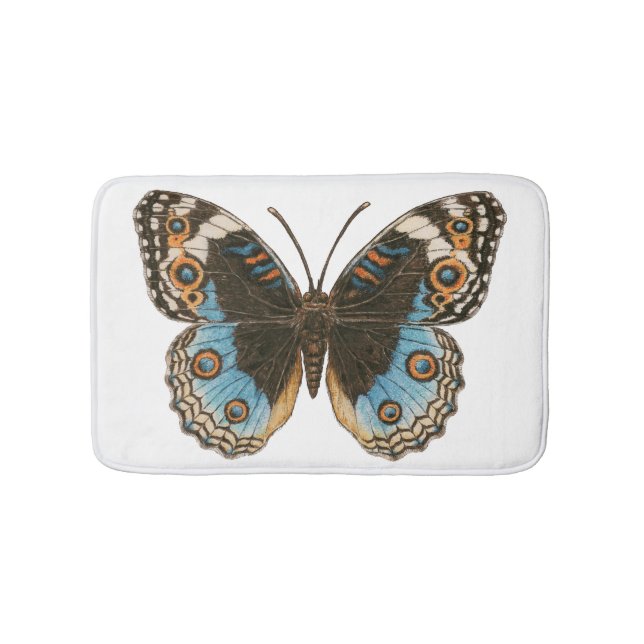 Blue Pansy Butterfly Bath Mat (Front)