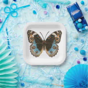 Blue Pansy Butterfly Paper Plate